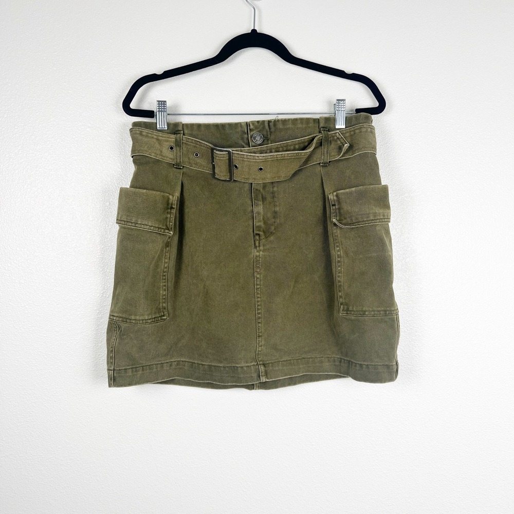 Forever 21 Plus Cargo Mini Skirt Army Green Belted Cotton Pockets 0X